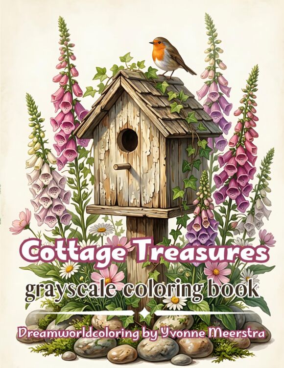 Kleurboek - Dreamworld Coloring - Greyscale A4 - Cottage Treasure