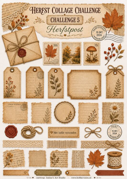 Jenine's Art Studio - Digital Papers A4 - #HVHerfstCollageArt - Challenge 5