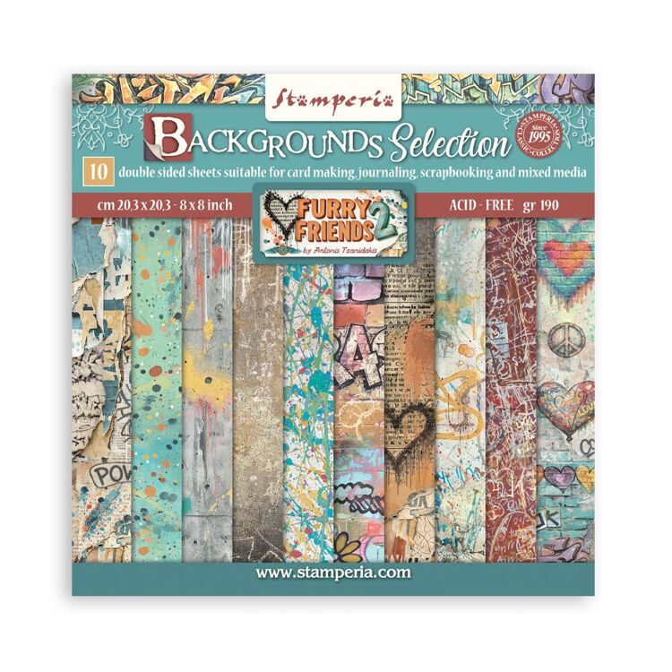 Stamperia - Furry Friends 2 - 8x8 Inch Paper Pack Maxi Background Selection by Antonis Tzanidakis