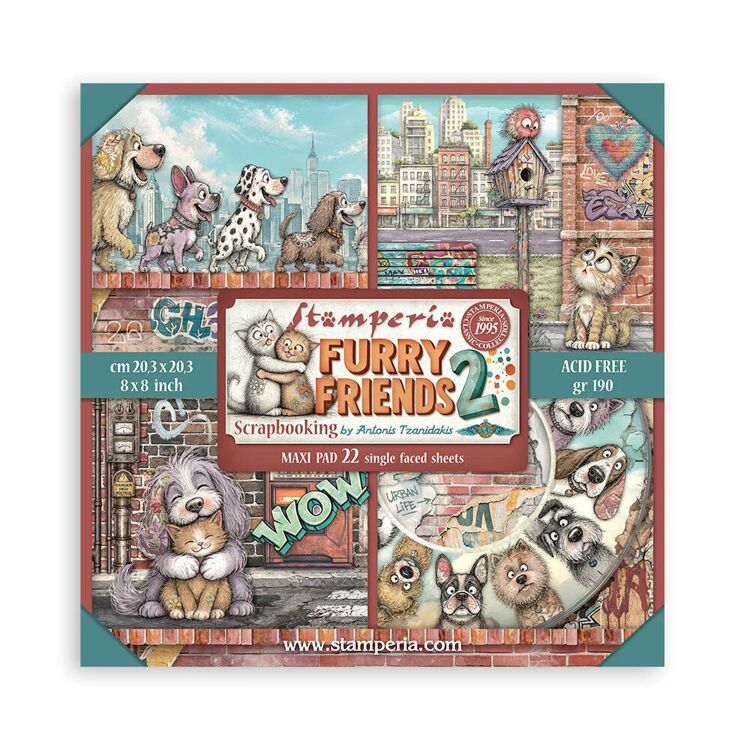 Stamperia - Furry Friends 2 - 8x8 Inch Paper Pack (Single Face) by Antonis Tzanidakis