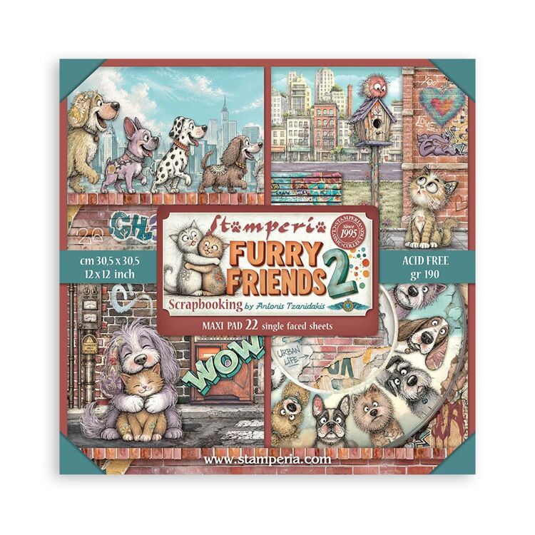 Stamperia - Furry Friends 2 - 12x12 Inch Paper Pack (Single Face) by Antonis Tzanidakis