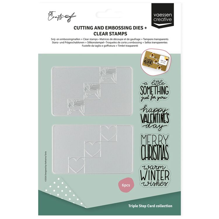 Vaessen Creative - Triple Step Card Collection - Stempels & Snijmallen Set by Katharina Tarta Winter & Valentijn